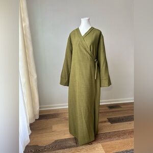 Olive Green Wrap Abaya Maxi Modest Dress